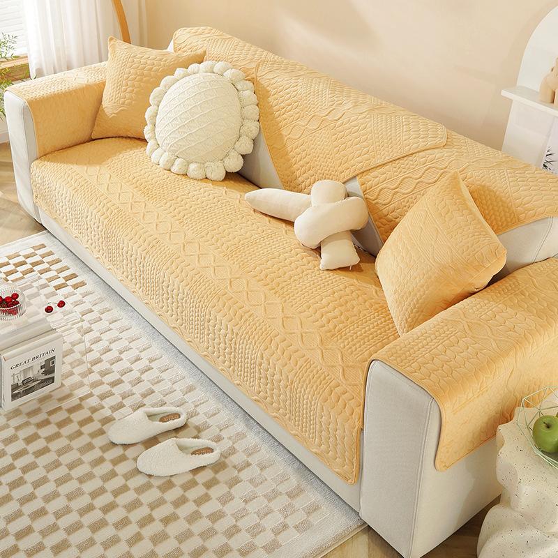 Sofa Cushion Non-slip, Universal for All Seasons, Simple Modern Light Luxury Style Cushion, Living Room Yellow Backrest Sofa Cover, Towel Cover