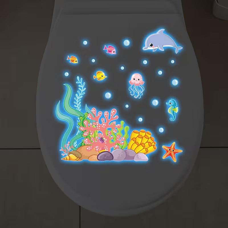 Glow-In-The-Dark Ocean Fish Toilet Sticker Bathroom Decoration Self-Adhesive And Removable Home Living Room Wall Decoration