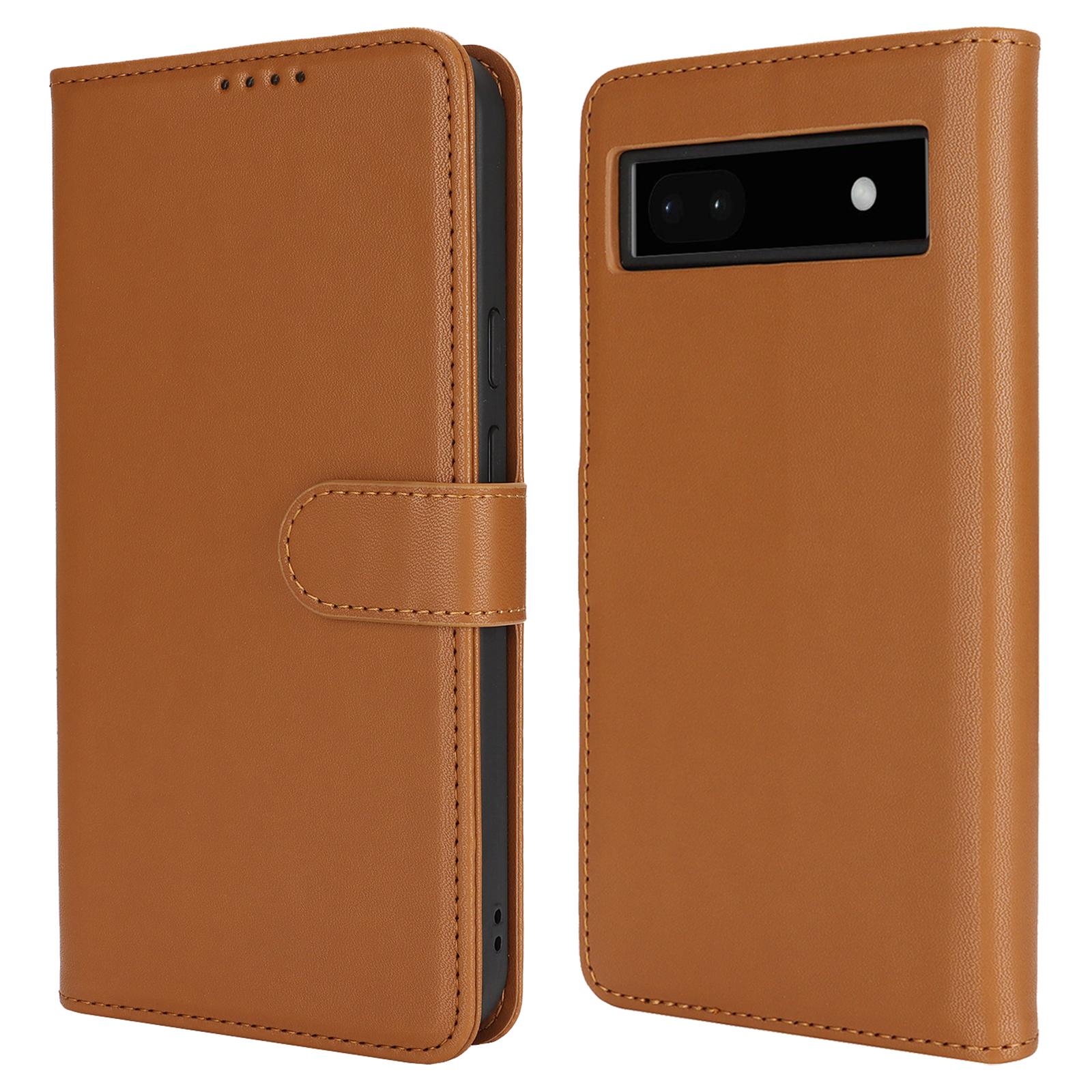 

Чехол-подставка для Google Pixel 6a, противоударный кожаный чехол-кошелек для телефона Light Brown