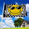 1pc Multi-size Optional Yellow Joyful Face Cute Plaid Peaceful Smile Happy Face Flag 2 Metal Rings, Polyester Fiber, Indoor and Outdoor Use, Easy To H