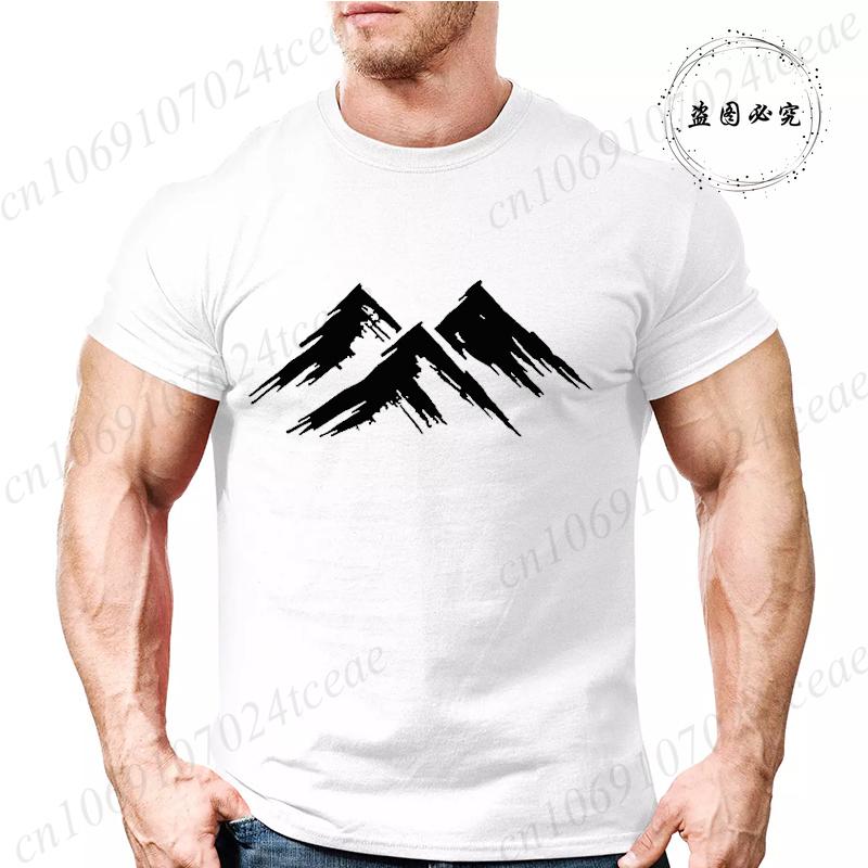Mens Summer Casual Minimalist Mountain Print Short Sleeve TShirt Graphic Tees for Men Women Summer Tops Oversized Vintage Tees