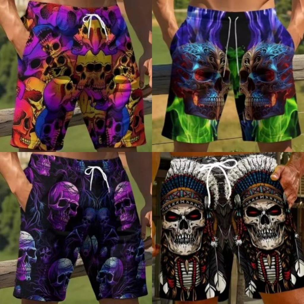 Vintage Skull Fire Ghost Boxing Muay Thai Kickboxing Shorts 3D Print Training Unisex Men Women Quick Dry Fitness Gym Sport Workout