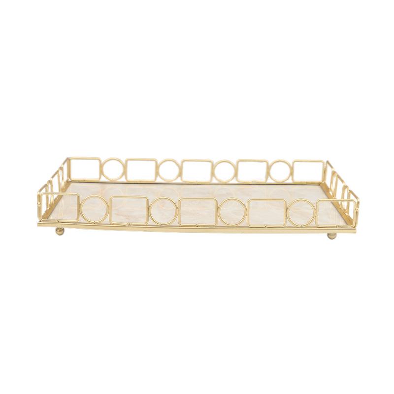 Luxury Metal Imitation Marble Rectangular Tray Living Room Decoration Key Remote Control Sundries Storage Tray Home Decoration