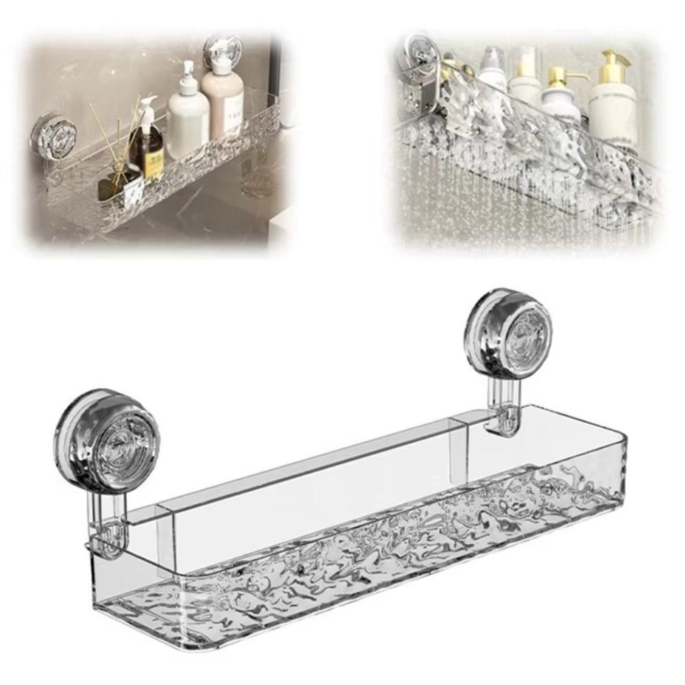 Vattentät Sugkoppsförvaringshylla Avtagbar Transparent Väggmonterad Hylla Ingen Borrning Enkel Installation Badrumsförvaringshållare