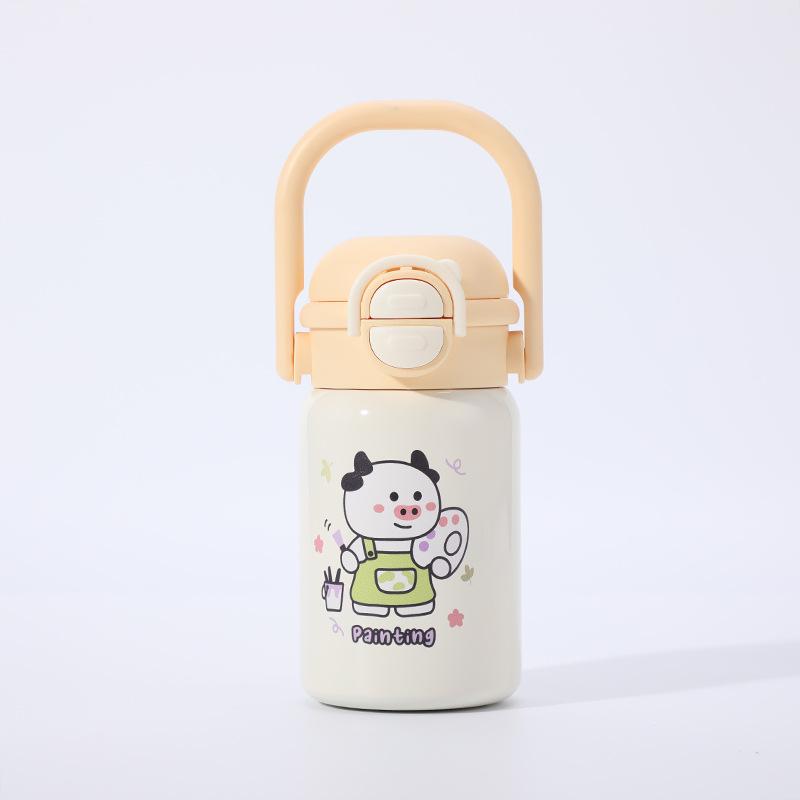 Water bottle Children's portable thermal insulation card cup Stainless steel one-button elastic cover Student straw water cup