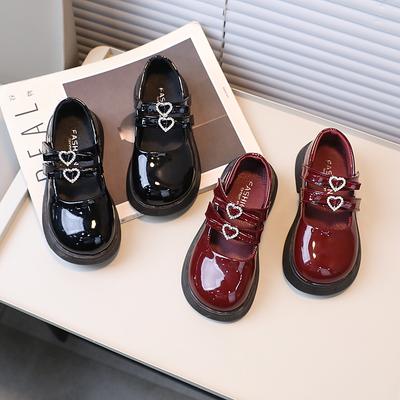Sapatos de couro infantil para a primavera Vinho Vermelho Preto Elegante Mary Janes para meninas Chunky Hook-loop Lindo sapato infantil confortável