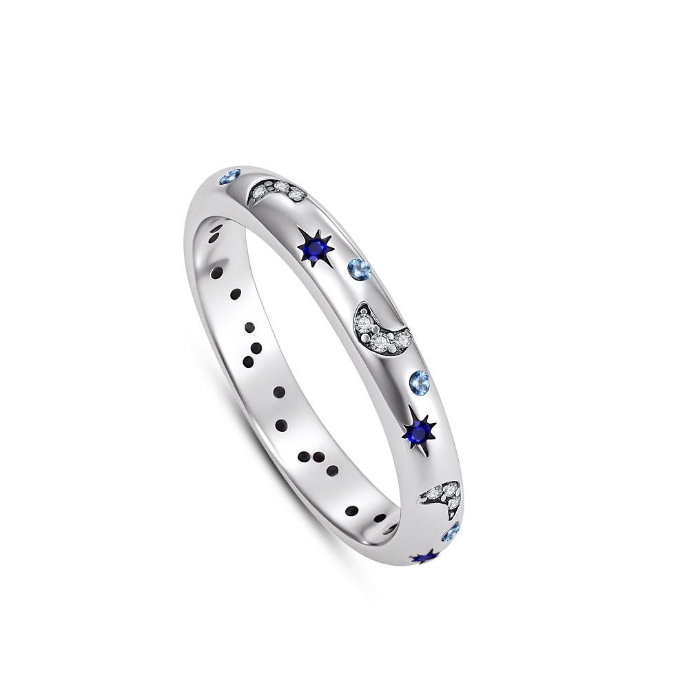 New Sparkling Stars Moon ring 925 silver Classic Dazzling Square Zircon Ring Exquisite Women Light Luxury Jewelry wedding Gifts