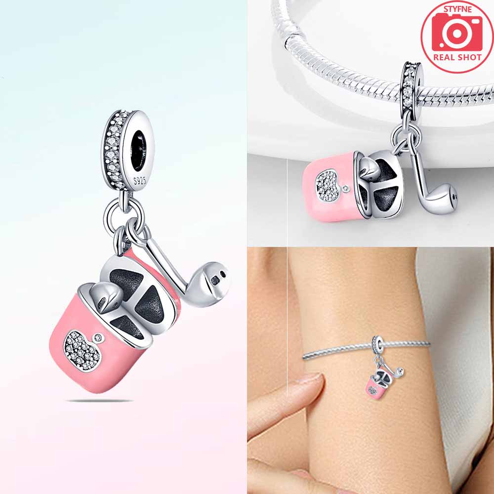 Original Pink Box Rocket Badminton Bike Beads Charms Fit Bracelet Copper Women Jewelry Necklace Diy Gift