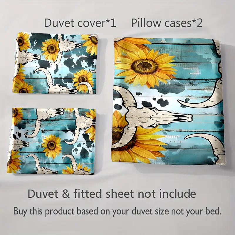 Sunflowers Skulls Woodgrain Bedding Duvet Cover Sets Duvet Covers Pillowcases Gifts (1 * Duvet Cover 2 * Pillowcases, Without Duvet Insert)