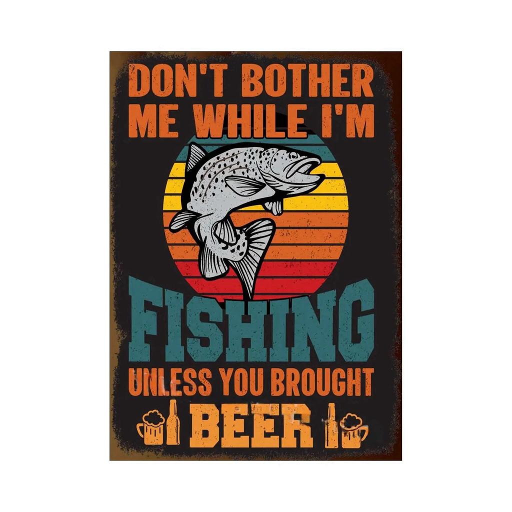 Fishing Metal Tin Sign Fishing Sign Vintage Metal Plate for Wall Poster Farm Art Decoration Stickers Plaques 8X12 Inch