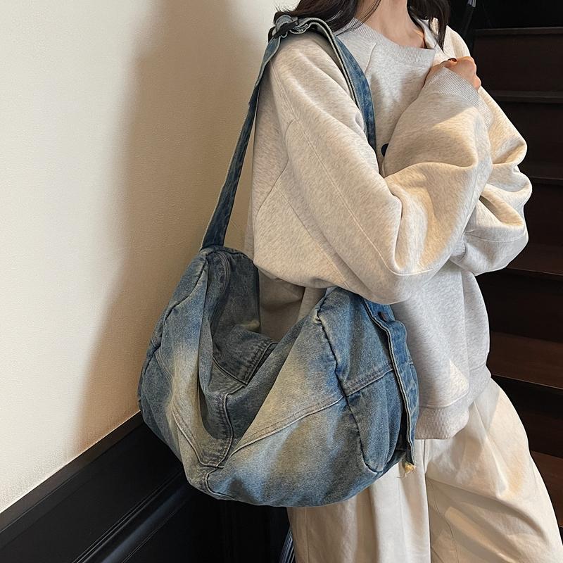 Bolso bandolera de mezclilla para mujer, bolso de hombro retro, bolso de viaje de gran capacidad