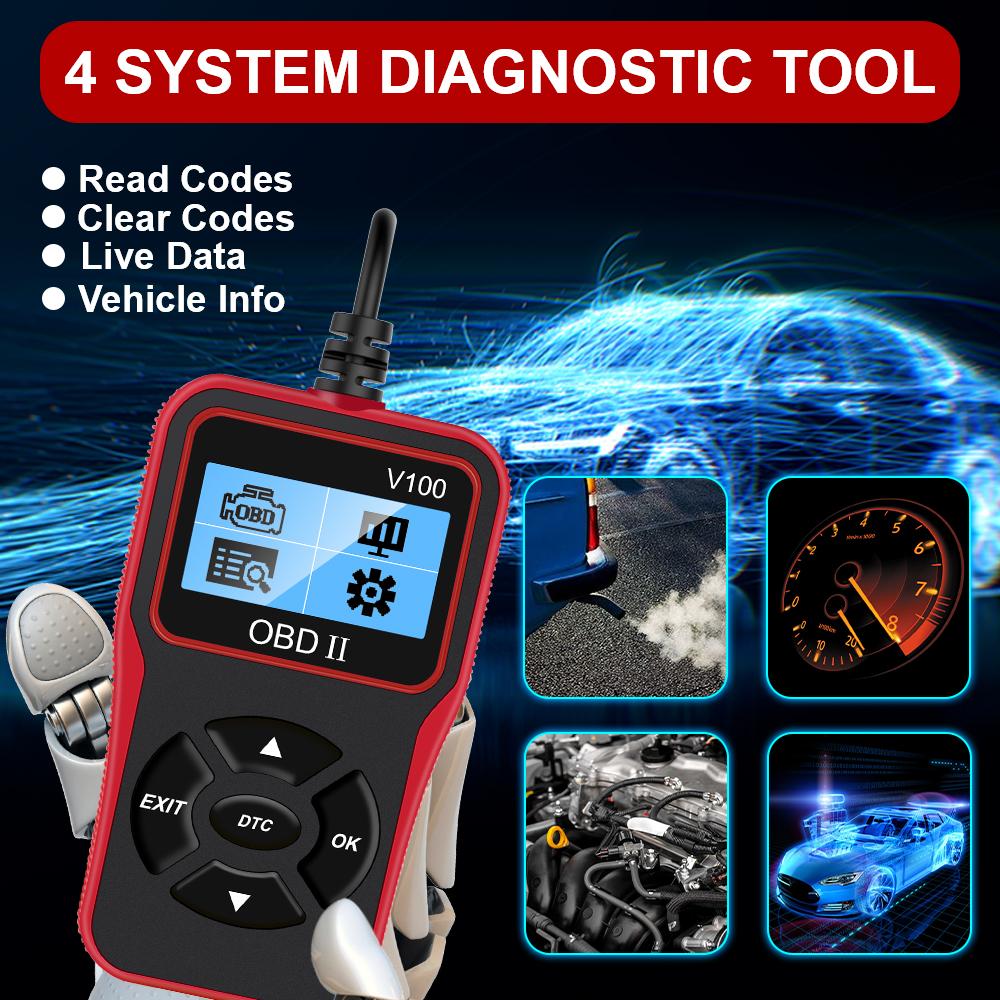 Plug and Play Uniwersalny V100 Cyfrowy Wyświetlacz Akcesoria Samochodowe 16 Pinowy Czytnik Kodów OBD2 Skaner OBD 2 Narzędzia Diagnostyczne Samochodu