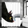 Cartoon Black Cat Drinking Shower Curtain, Bathroom Decorative Shower Curtain, Waterproof Shower Curtain With Hooks