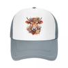Custom Fashion Highland Cow And Flower Baseball Cap Women Unisex Breathable Trucker Hat PerforUnisexce Snapback Caps