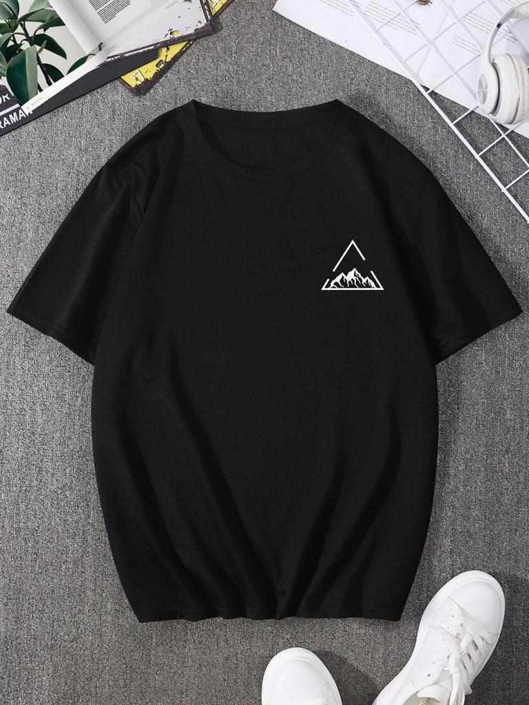 Tricou cu imprimare Mountain On Inspirationde Bărbați Tricou de vară din bumbac supradimensionat Tricou cu decolteu O, respirabil, Tricou Hip Hop