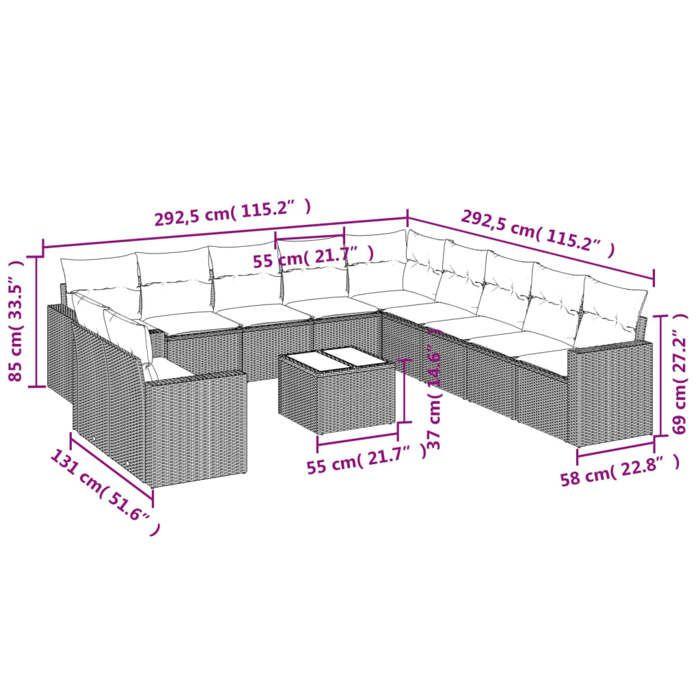 VidaXL Salon de jardin avec coussins 12 pcs gris résine tressée 3219190
