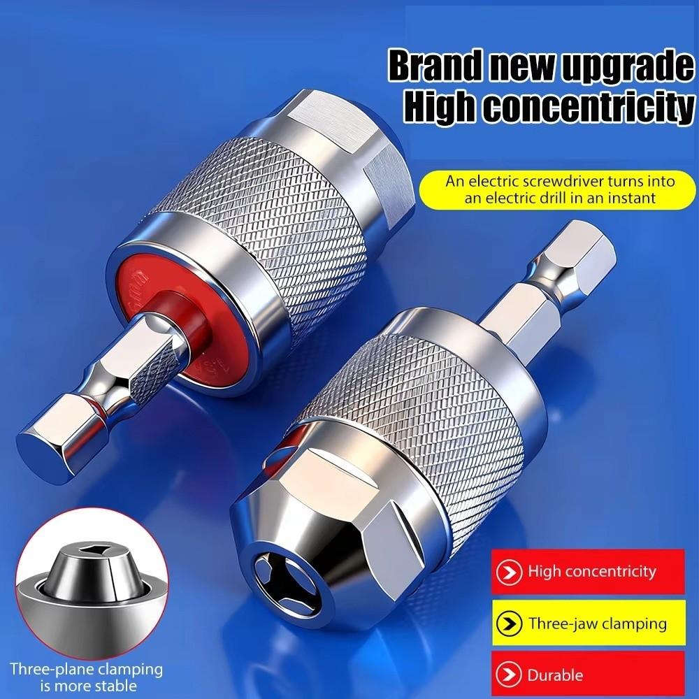 Self-Tightening Drill Chuck Adapter Hexagonal Handle 1.5-6.5mm Pneumatic Drill Chuck 1/4 Inch Hex Shank 3-Jaw Chuck