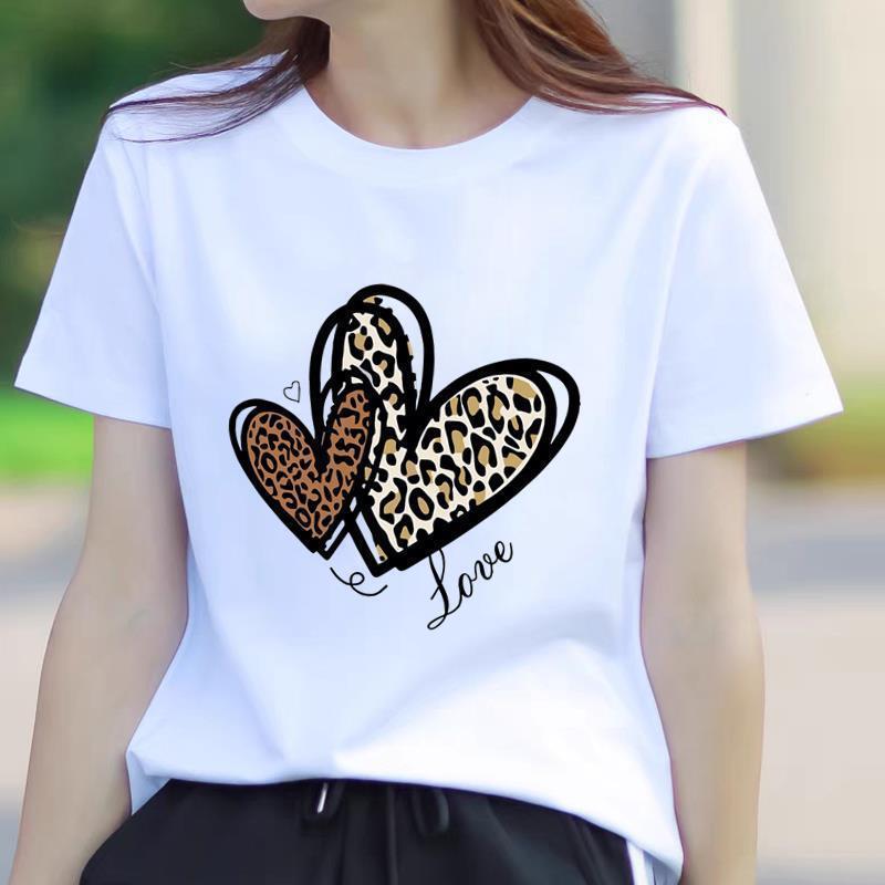 Korean Style Printed Summer T-Shirt: Round Neck, Short Sleeve, Trendy Outerwear for Young Women