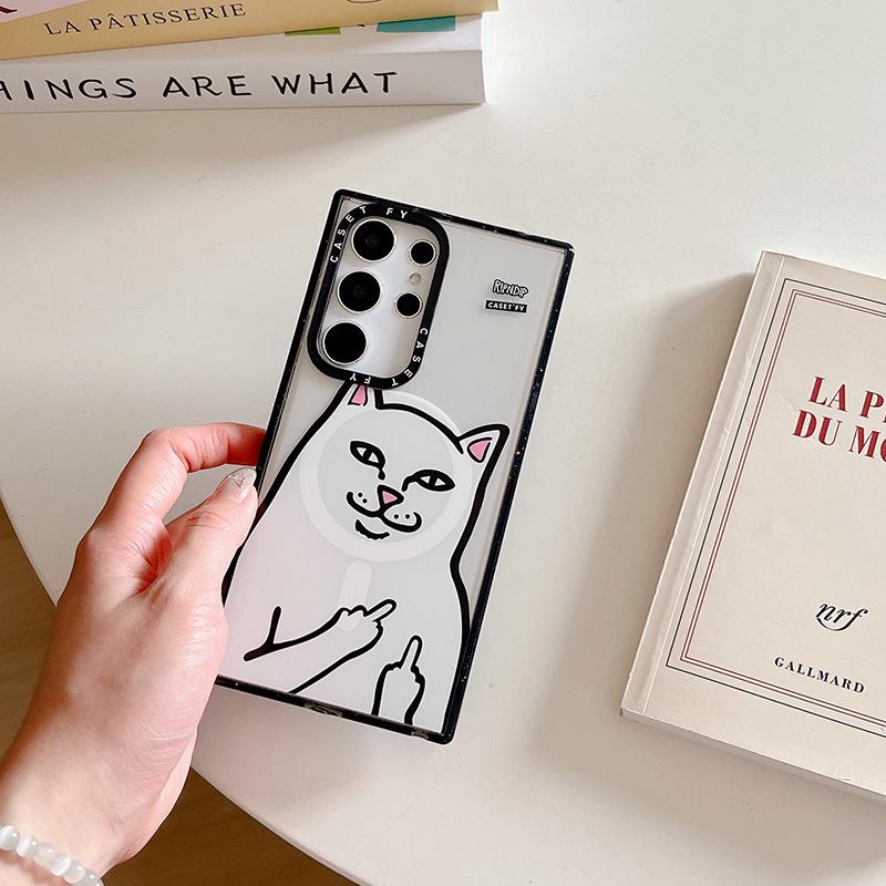 

Магнитный чехол для среднего пальца с изображением лесного кота для Samsung Galaxy S24 Ultra/S25 Samsung Galaxy S24+/Plus