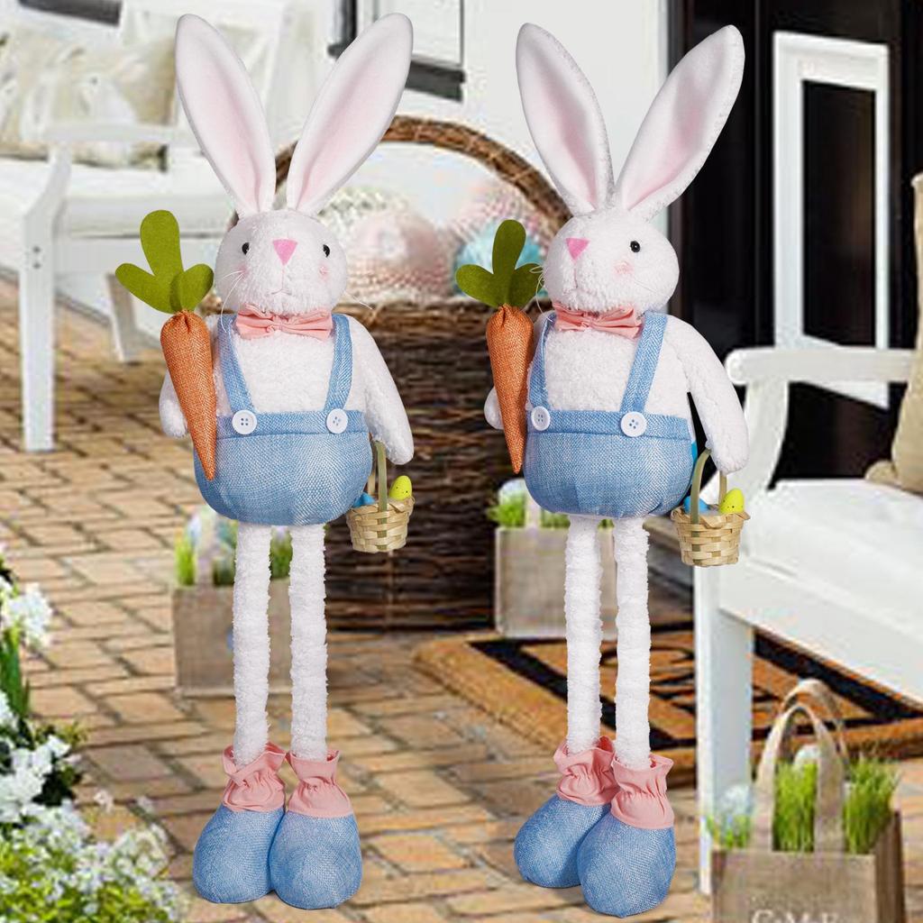 Easter Bunny Plush Toy with Extendable Legs and Carrot Basket Ornament