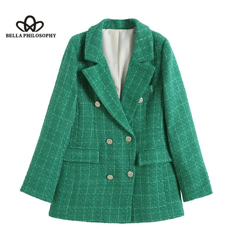 Avrupa Amerikan Tarzı Yeni Kadın Dört Renkli Doku Kruvaze Üst Düzey Tasarım Basit Orta Uzunlukta Blazer Ceket