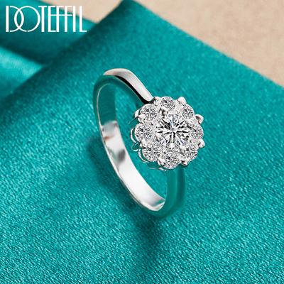 925 reinem Silber Blume AAA Zirkon Ring Mode Hochzeit Schmuck