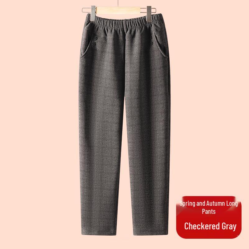 Fleece Pants for Middle-Aged & Elderly Women: Elastic Waist, High-Waisted, Straight-Leg, Loose Fit for Spring & Autumn Wear.