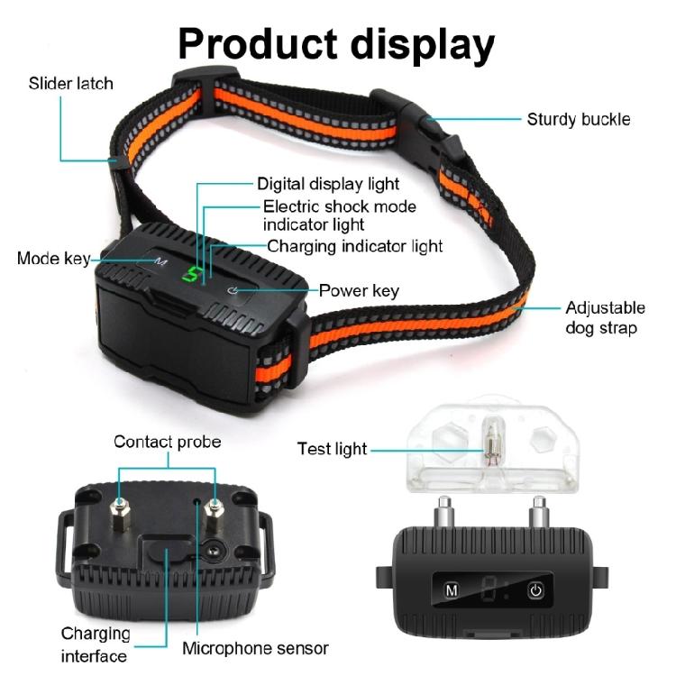 Rechargeable Dog Barking Collar with Adjustable Sensitivity Training Device for Dog Neck Circumference 8-25in