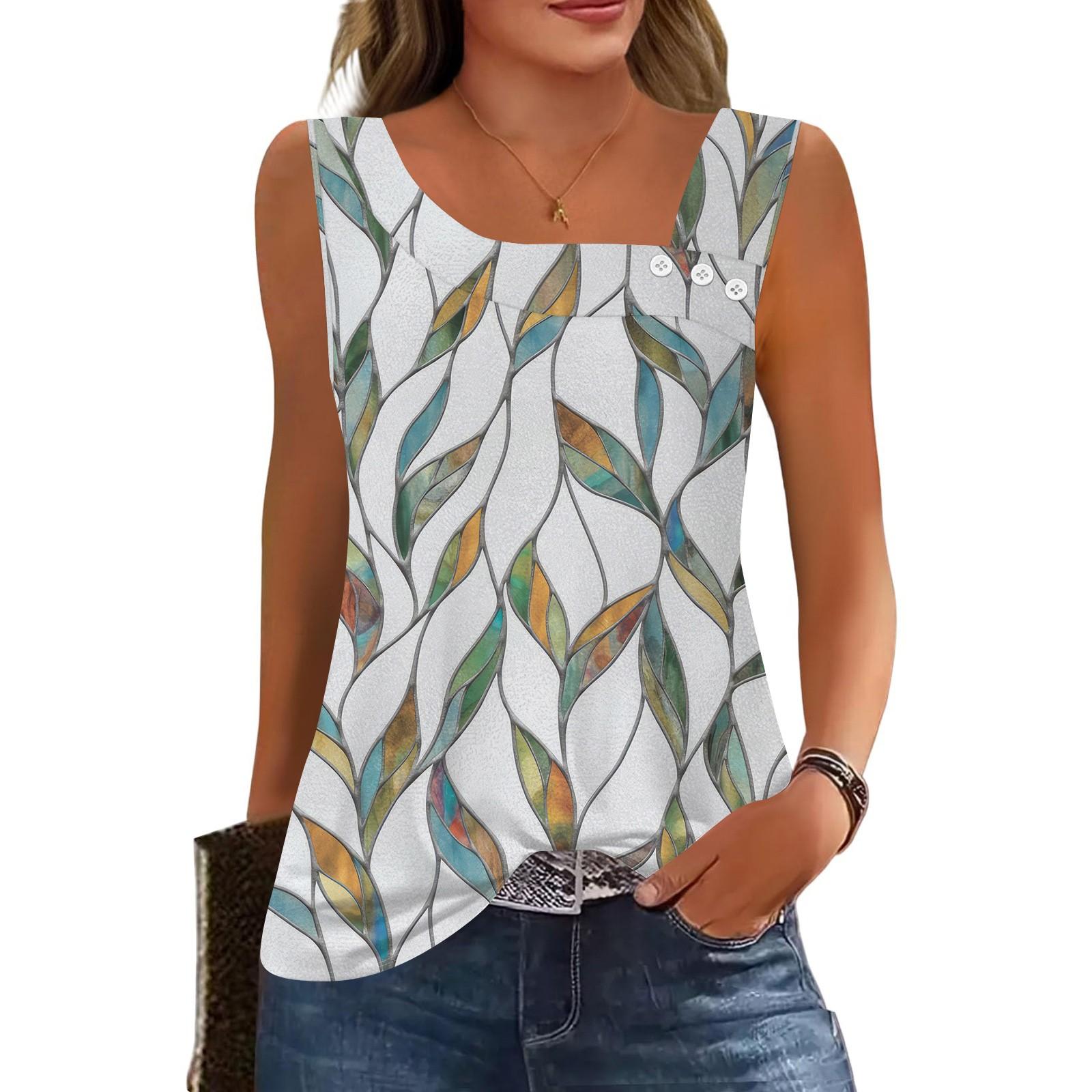 

Женские летние майки с квадратным вырезом, без рукавов, на пуговицах, повседневные, нарядные туники, базовые, для работы, футболки, блузки XXL