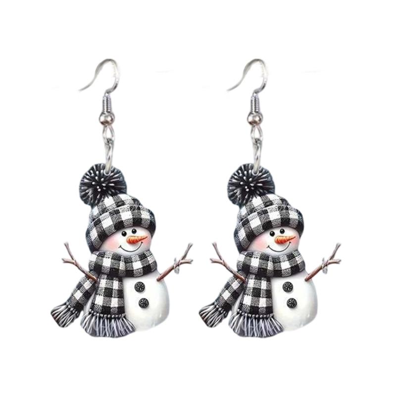 Stylish Snowman Ear Jewelry Acrylic Texture Party Earrings Fashion Geometric Pendant Accessories for Party and Daily