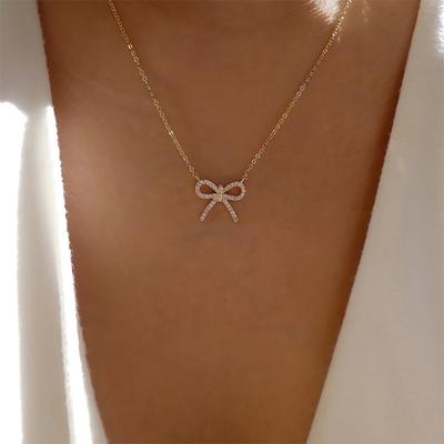Geometric Butterfly Bow Pendant Necklace Lightweight Trendy Elegant Jewelry for Women