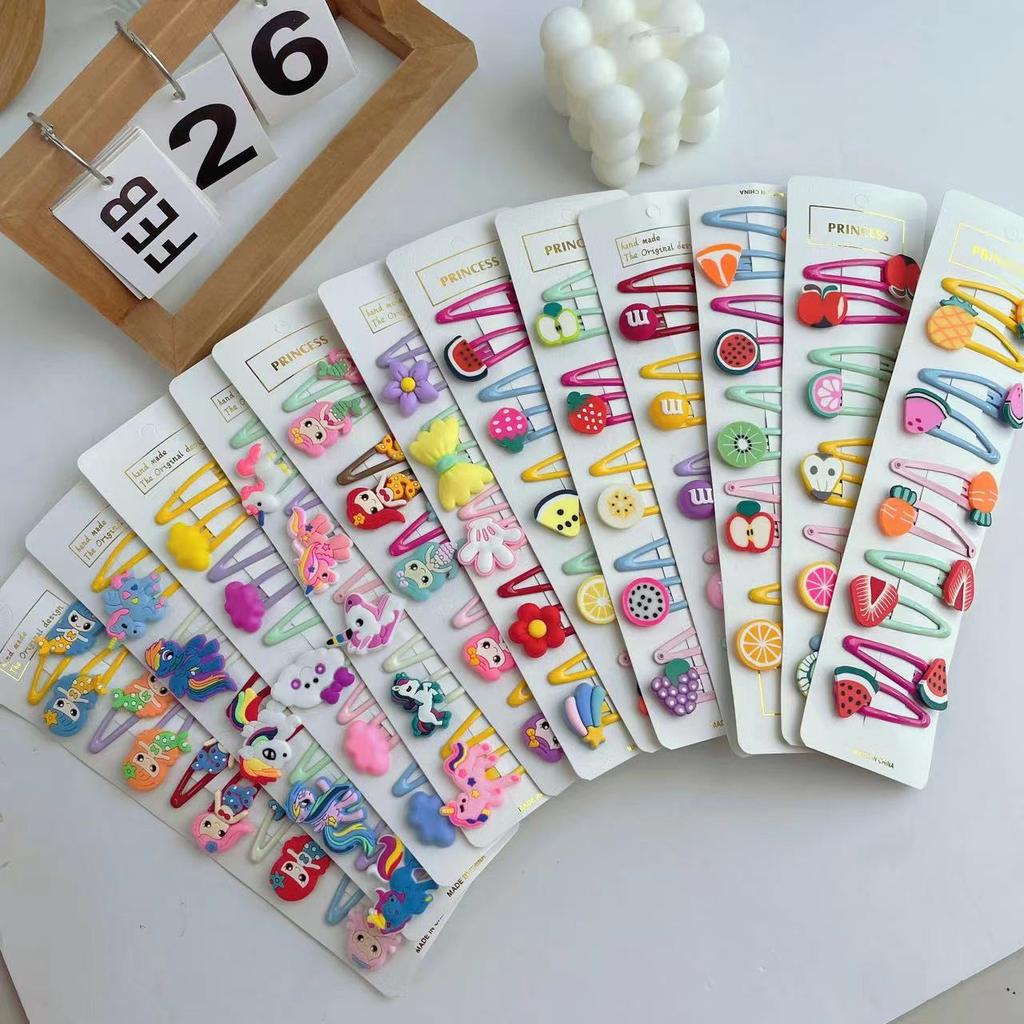 PL 2021 Cute 10 Pcs/set Cartoon Hair Clips for Baby Girl Hairclip Flower Fruit Hair Pins Kids Hair Accessories Gift