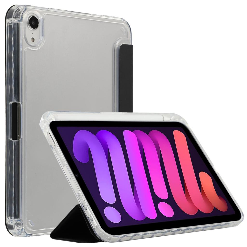 For iPad mini (2024)/(2021) Case Origami Stand PU Leather Clear Back Tablet Cover