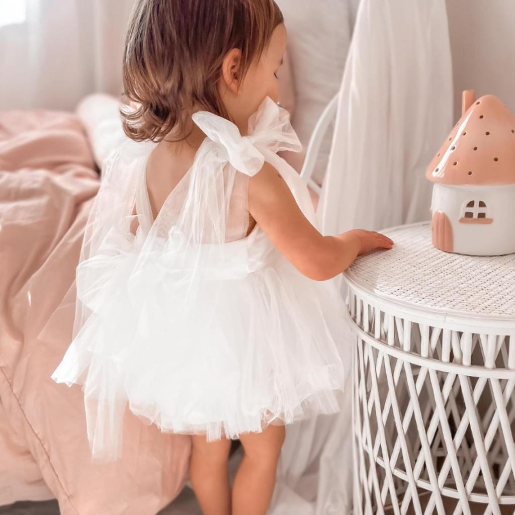 Newborn Baby Girl Sleeveless Mesh Princess Dress Cotton Romper Summer Photo Shoot Outfit 100 Days Celebration Infant Clothing