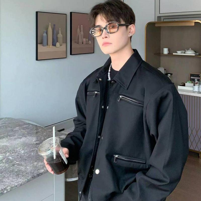 

«Мужская куртка свободного кроя с подплечниками и металлической молнией 2023 года — стиль осень/зима» M чёрный