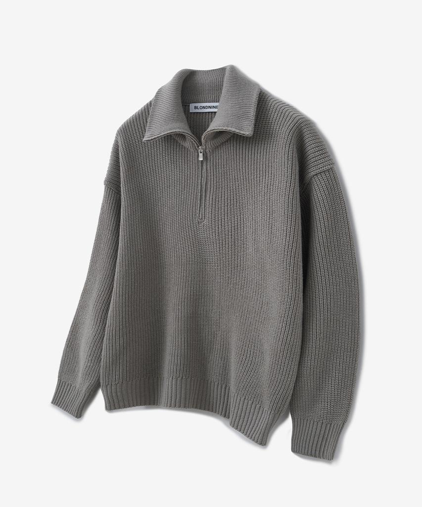 BLOND9 Half Zip Rib Knit Top_Gray