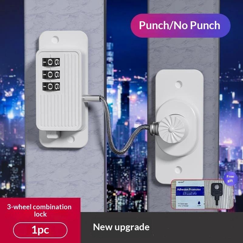Combination Refrigerator Lock No Drill Adhesive Mount Heavy Duty Steel Cable for Home Kitchen Fridge Cabinet Drawer