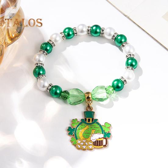 Shamrock Bracelet St. Patricks Day Irish Beaded Jewelry with Glass Beads And Charms Lucky Charm Bracelet for Festive Celebrations Elastic Clover