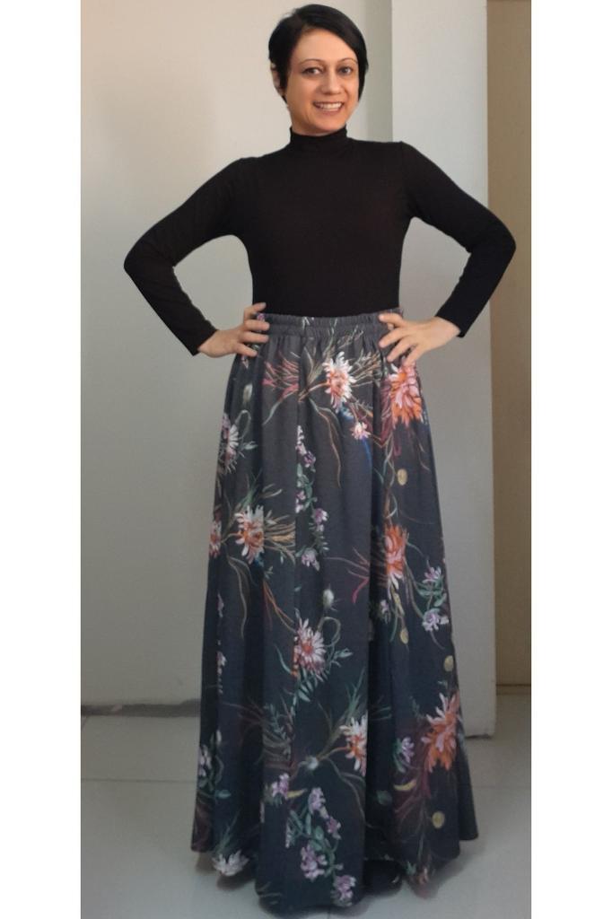 Women's Style Big Size Skirt Smoked Floral Patterned 6-Piece Steel Knitted Skirt That Can Be Weared In All Seasons