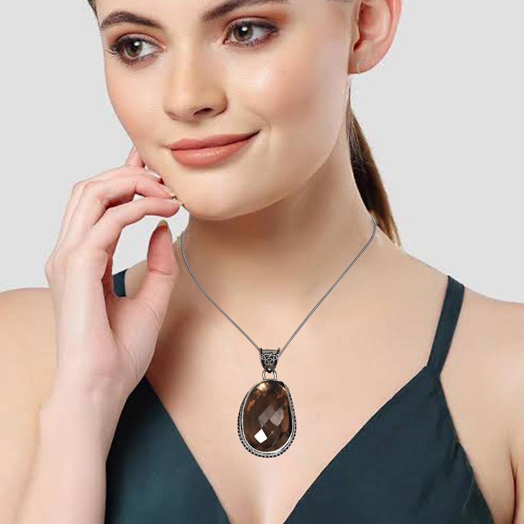 Quartz Pendant Smoky Silver Sterling  Jewelry Gemstone Natural Handmade