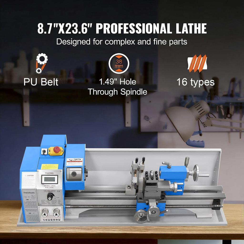 Mini Metal Lathe Machine 220x600 Mm Precision Benchtop Power Metal Lathe Variable Speed 1100W Brushless Motor Metal Gears