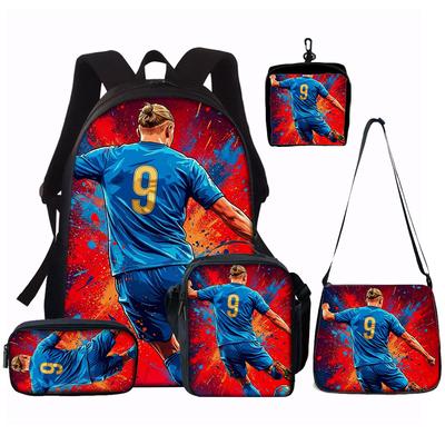 Set Zaino con Motivo Stella del Calcio 1/2/3/4/5 PZ – Zaino Casual di Grande Capacità con Pochette e Borsa Tote Abbinate, Perfetto per l'Uso Quotidiano