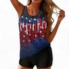 Women’s Tankini Swimsuit Set with Star and Stripe Print Sleeveless Top and Solid Swim Shorts for Beach Pool Wear