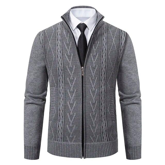 Autumn Winter Cashmere Padded Warm Casual Men's Knitted Sweater Coat