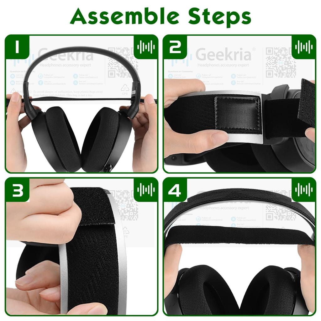 Geekria Replacement Headband with Lambskin Elastic Pads for SteelSeries Arctis 7, Arctis 9X, and Arctis PRO (Black)