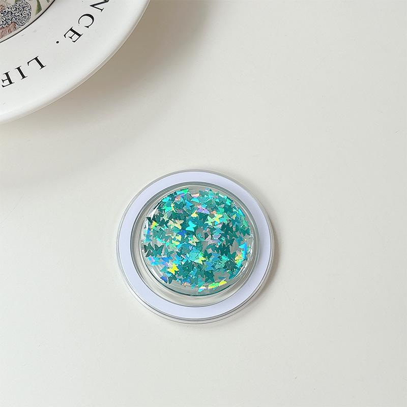 Small Butterfly Sequined Laser Round Mobile Phone Airbag Holder Magnetic Telescopic Ring Internet Celebrity Gift Women'S Portable