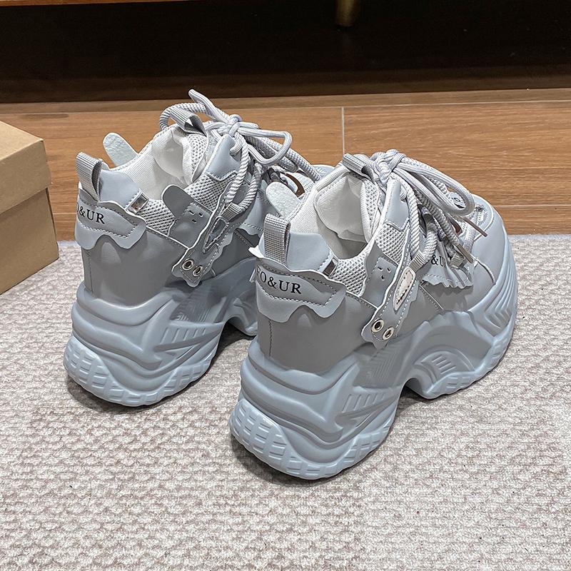 Moda 10CM Moda Tênis Femininos Primavera Cadarço Plataforma Alta Sapatos Chunky Sapatos de Caminhada Respiráveis Salto Anabela Sapatos Esportivos Casuais