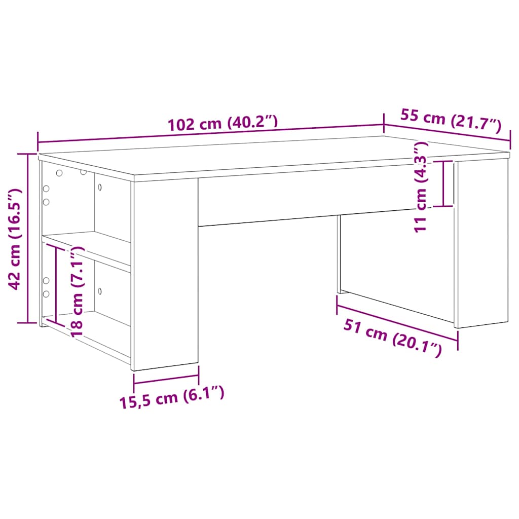 Coffee Table Black Oak Look 102 X 55 X 42 Cm Engineered Wood