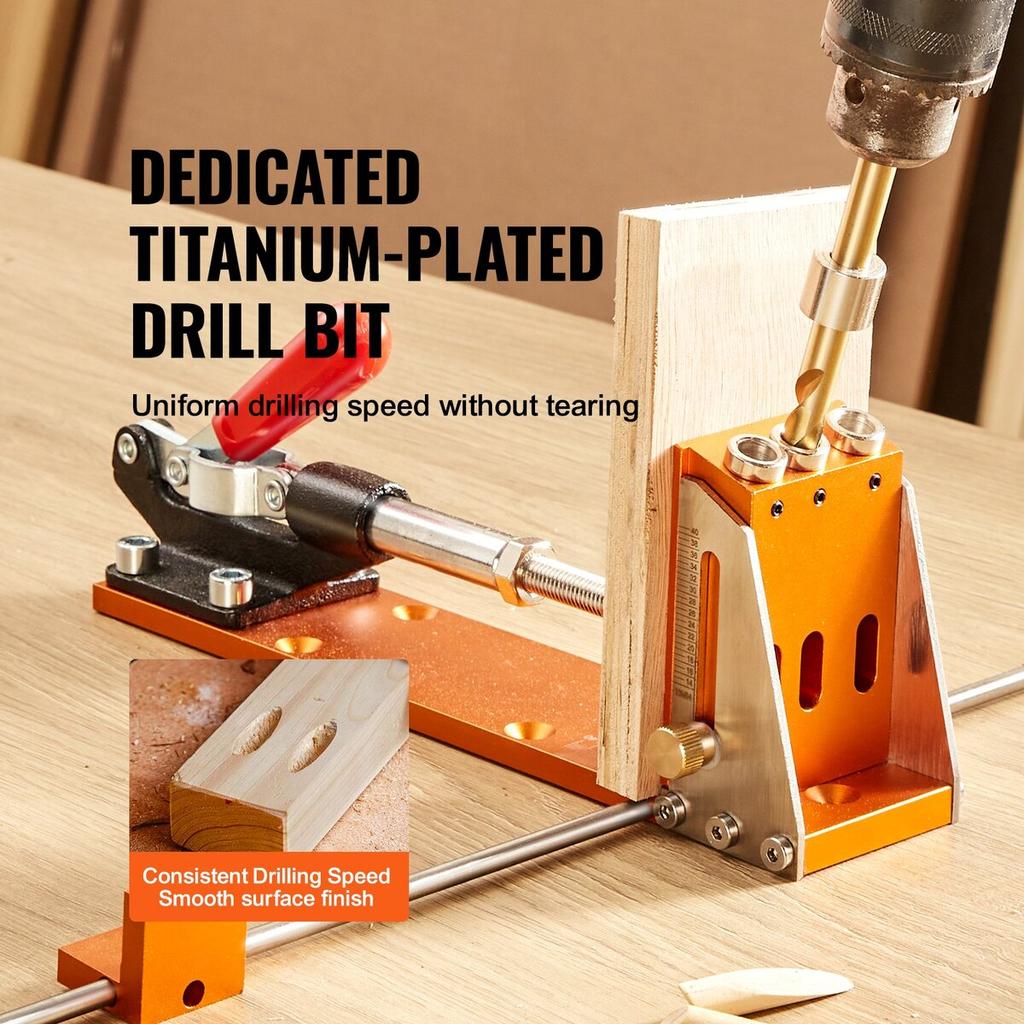 Pocket Hole Jig Kit, 34 Pcs Pocket Hole Jig System with 11" C-clamp, Fixture, Step Drills, Wrenches, Drill Stop Rings, Square Drive Bits, Toolbox, for