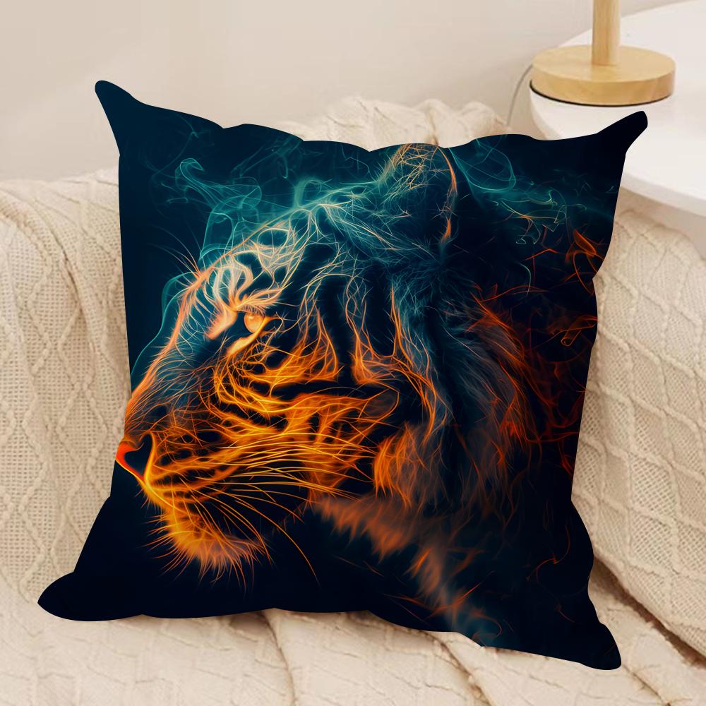 Tiger Animal Print Pattern Cushion Cover Silky Short Plush Invisible Zipper Dustproof Sofa Pillow Case For Home Decor